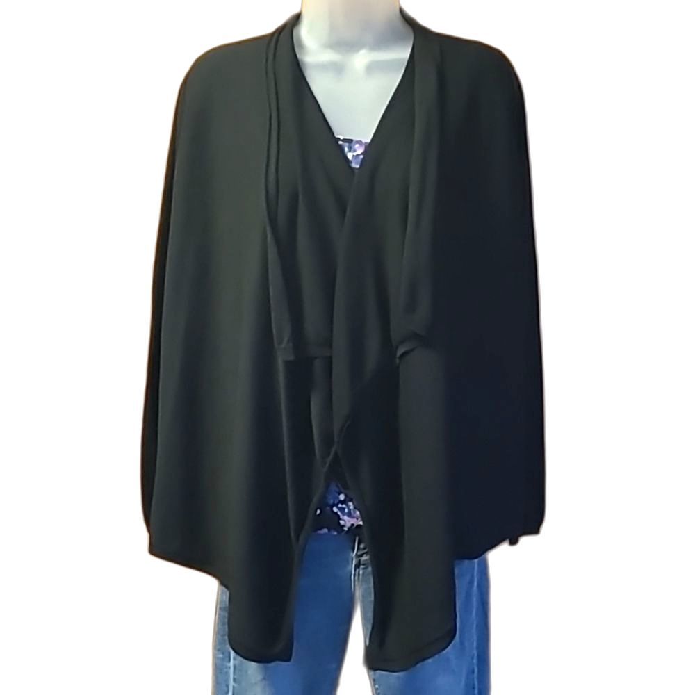 Ann Taylor Rolled Collar Silk Sweater Open Front Draped Long Pointed Hanky Hem